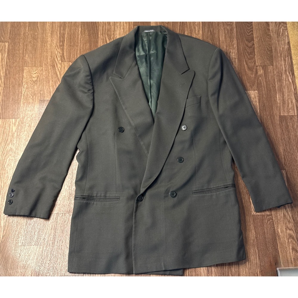 Studio Milano Mens Olive Green 100% Merino Wool Double Breasted Blazer Italy 56R